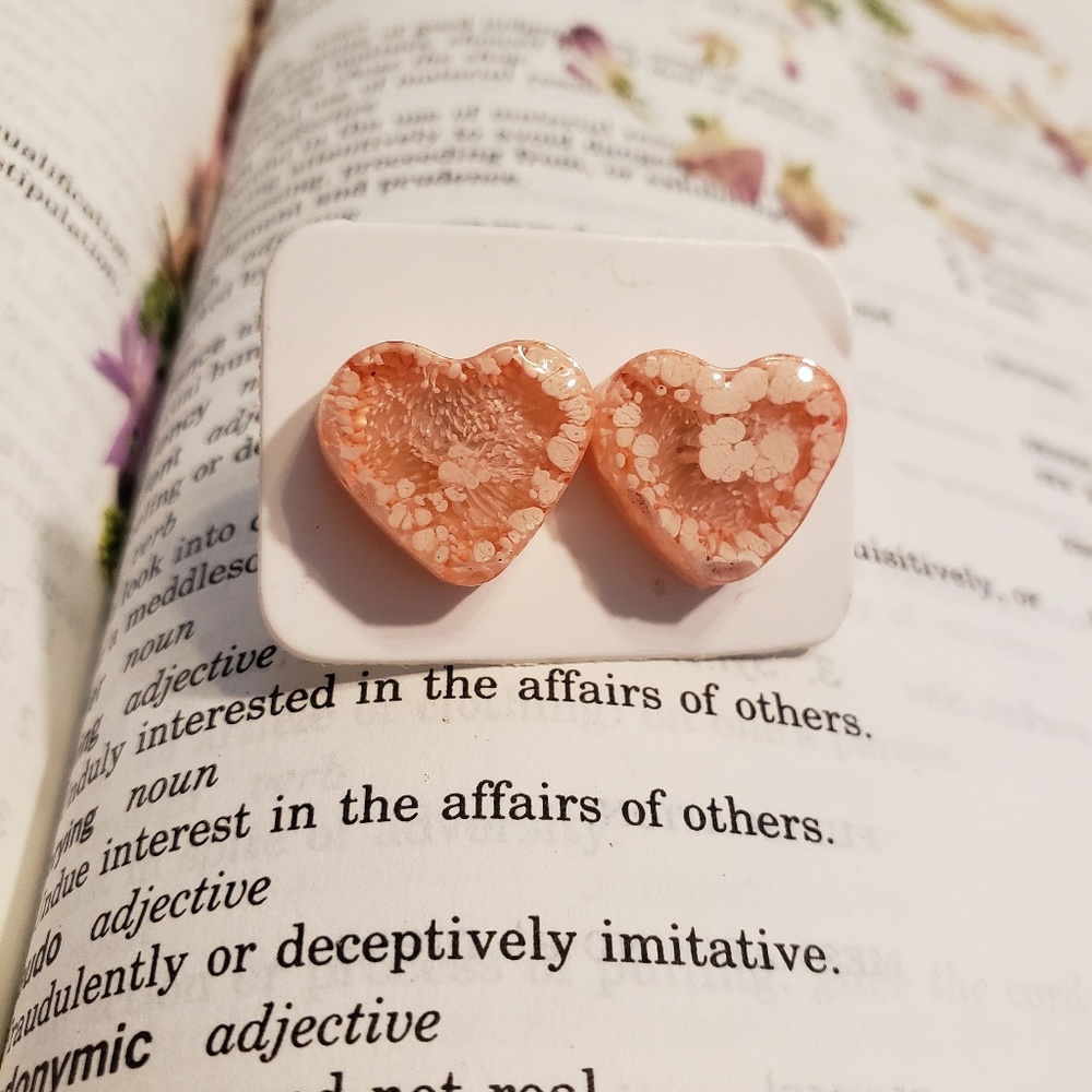 NWT handmade heart stud earrings salmon